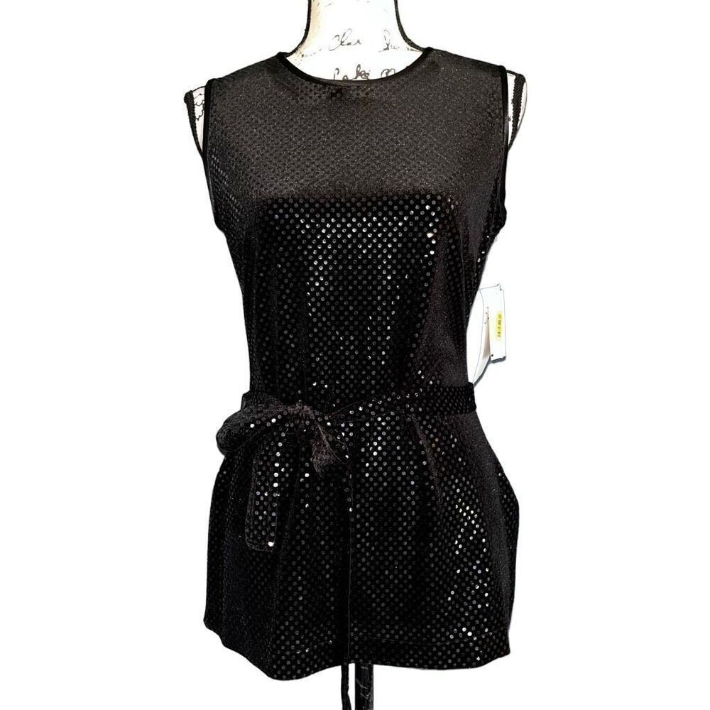 Dani Max‎ black sleeveless sequined belted top 6M NWT